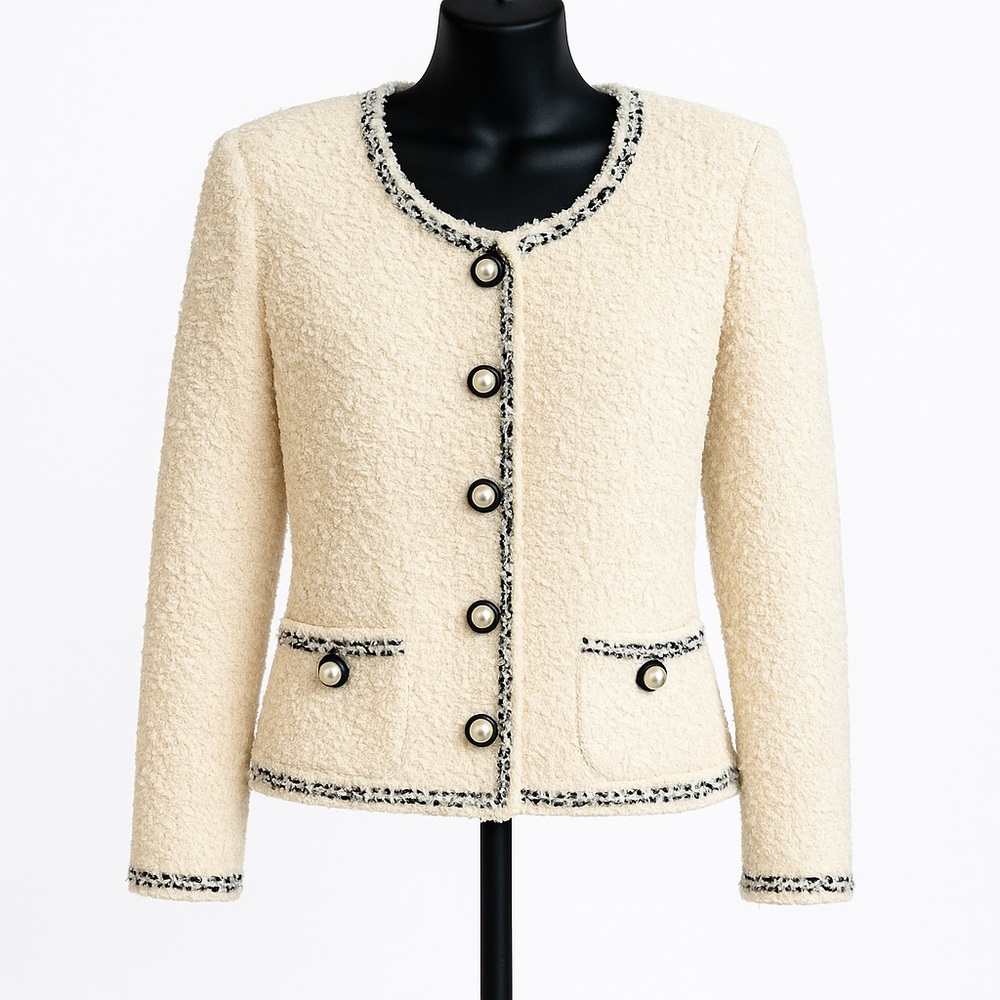 St. John Couture by Marie Gray Boucle Pearl Button Jacket - Size 4